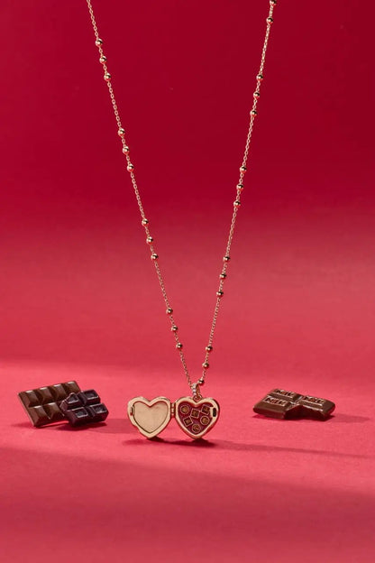 Box of Chocolate Locket Necklace with Crystal Bow