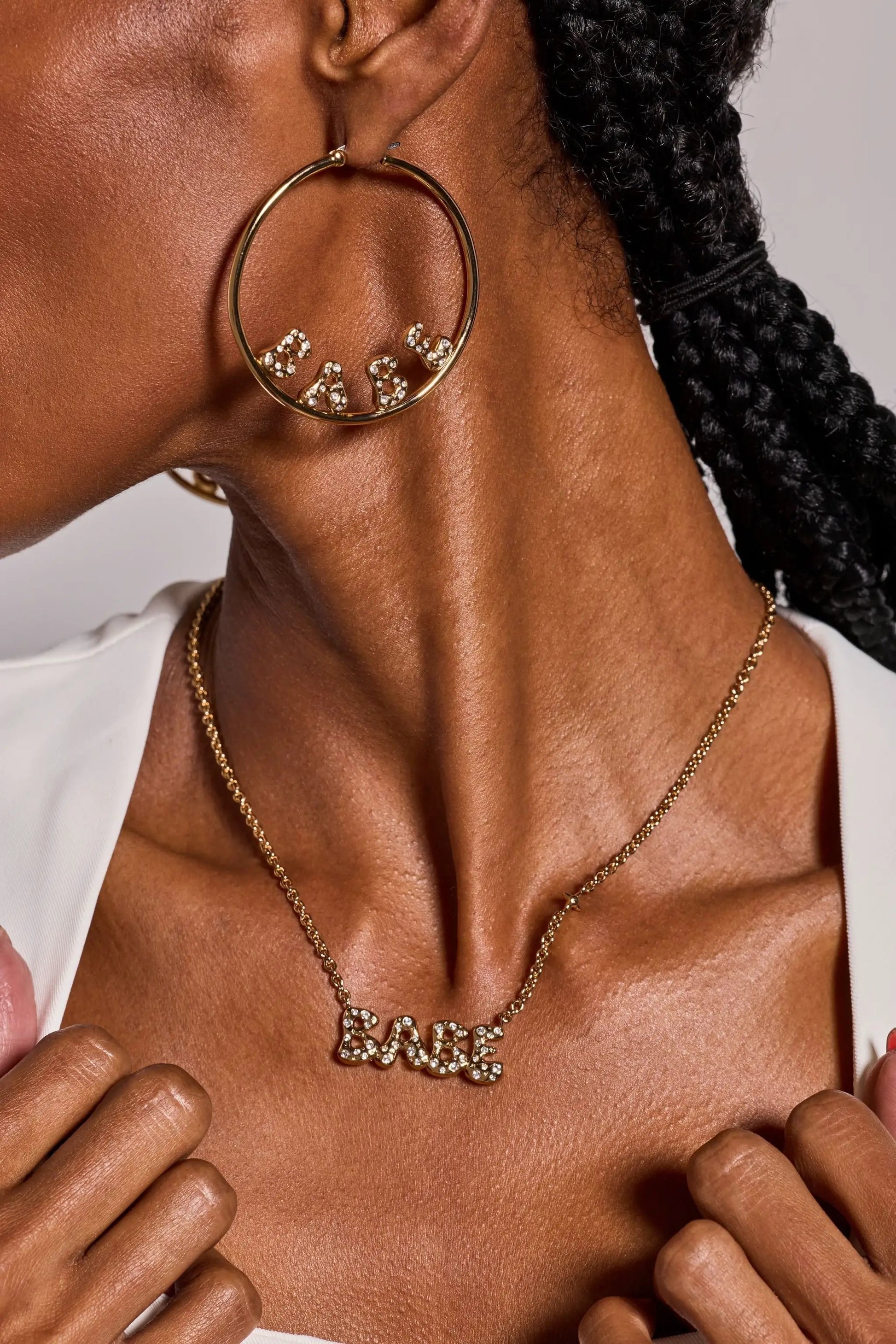 Gold-tone Babe Bubble Crystal Hoop Earrings with crystal BABE lettering by ALEX AND ANI on Tampa Home & Garden Store