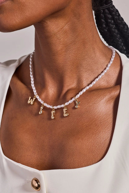 Wifey Bubble Letters and Beaded Pearl Necklace