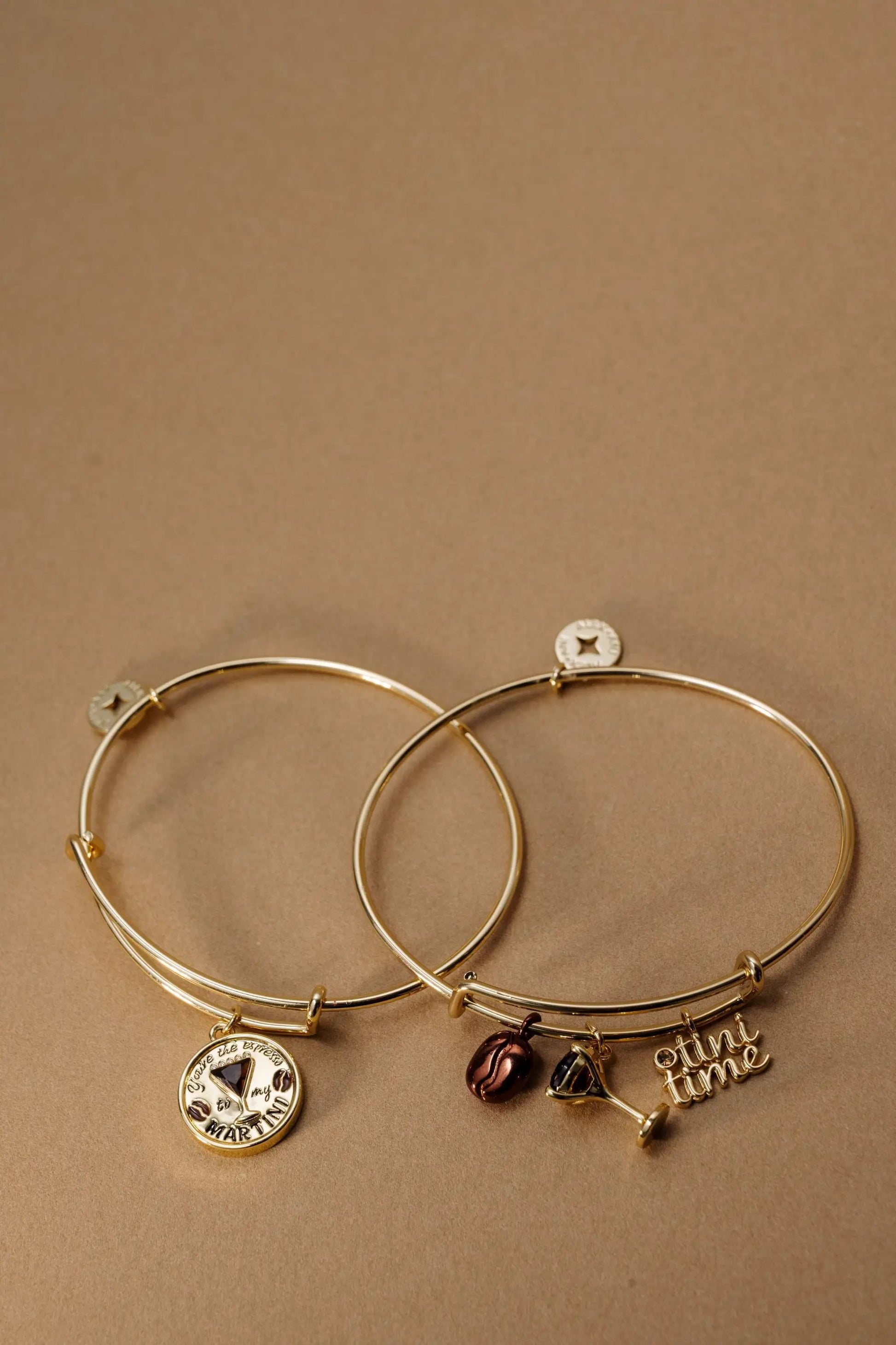 Bracelet set: You’re The Espresso To My Martini charm bangle, gold-tone with engraved charms on Tampa Home & Garden Store
