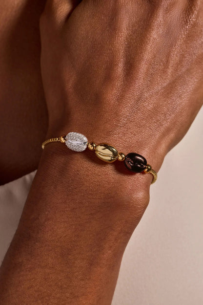 Coffee Bean Bolo Bracelet by ALEX AND ANI, gold-tone chain with brown coffee-bean beads on Tampa Home & Garden Store