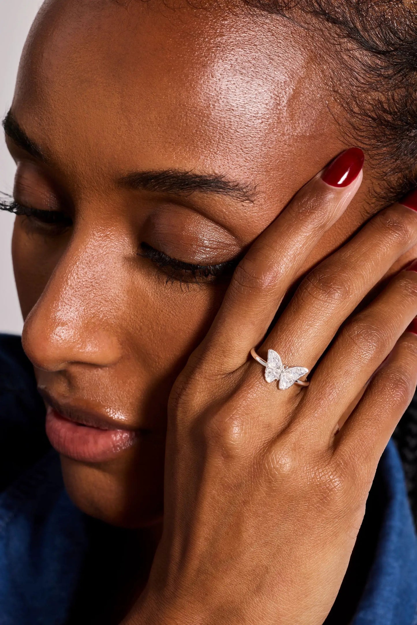 Glass Butterfly Statement Ring by ALEX AND ANI; silver-toned band with crystal butterfly on Tampa Home & Garden Store