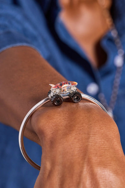 Cuff bracelet with movable Hot Wheels Tiger Shark Monster Truck charm, silver-tone, by Alex and Ani on Tampa Home & Garden Store