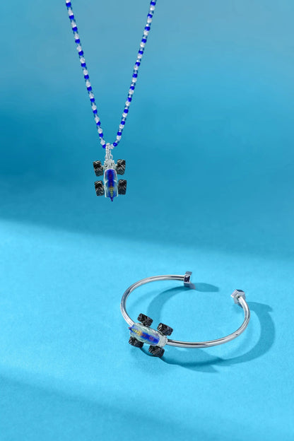 Bracelet by ALEX AND ANI with Hot Wheels Mega Wrex monster truck charm on blue white beads on Tampa Home & Garden Store