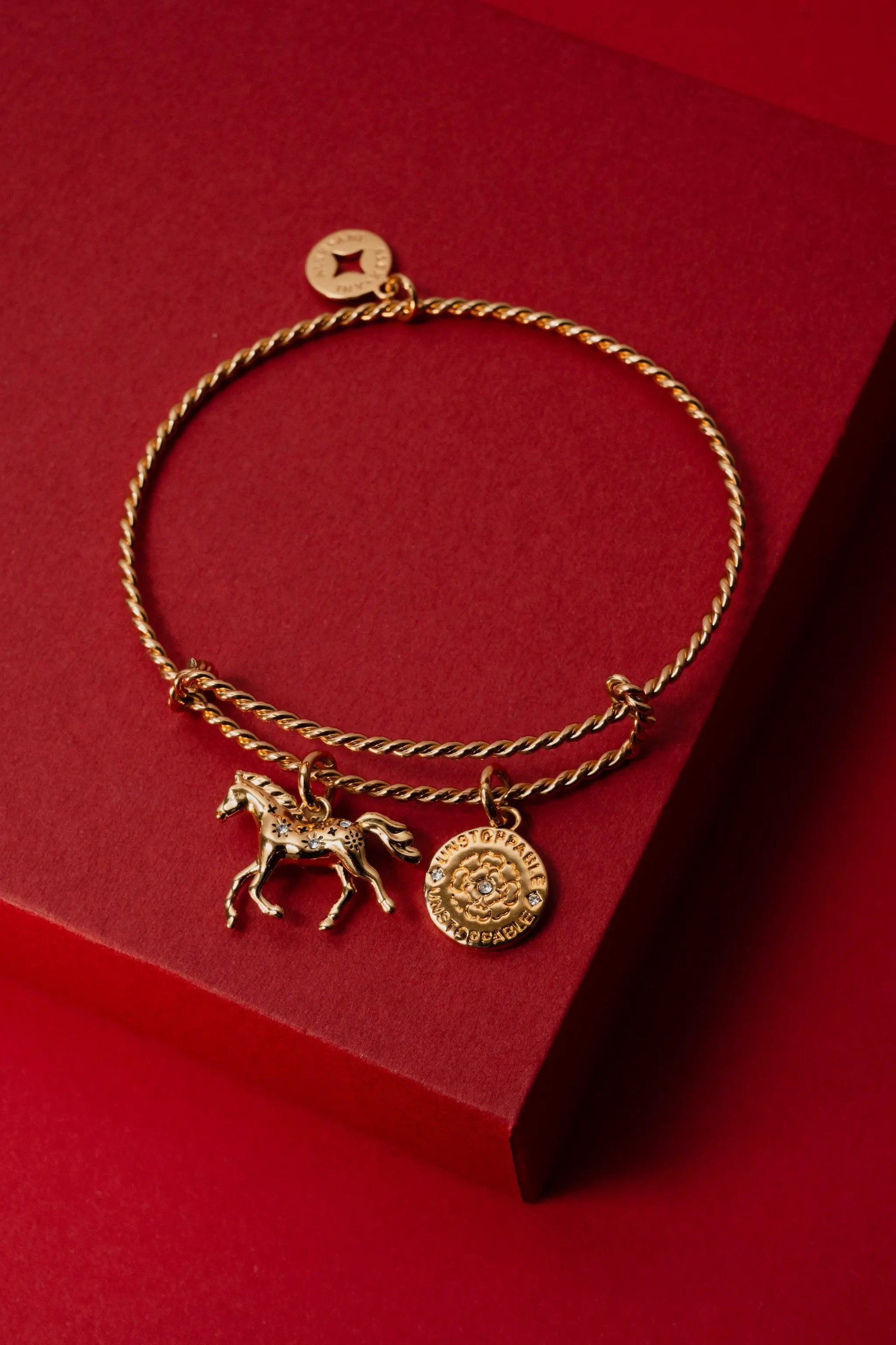Horse Girl Rope Textured Charm Bangle with horse charm and engraved disc ALEX AND ANI on Tampa Home & Garden Store
