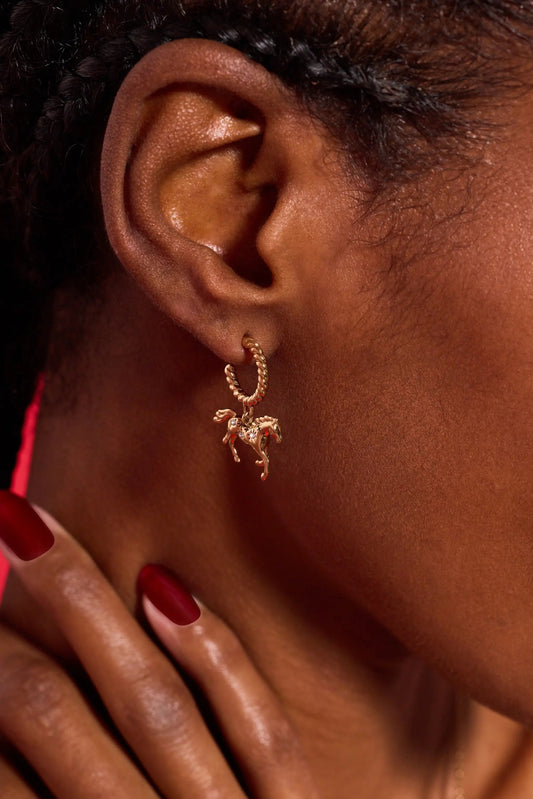 Horse Girl Huggie Hoop Earrings rose gold-tone rope hoop with horse charm ALEX AND ANI on Tampa Home & Garden Store