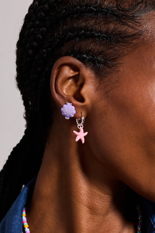 Alex and Ani Polly Pocket 2pc Party earrings lavender flower stud pink starfish charm hoop on Tampa Home & Garden Store