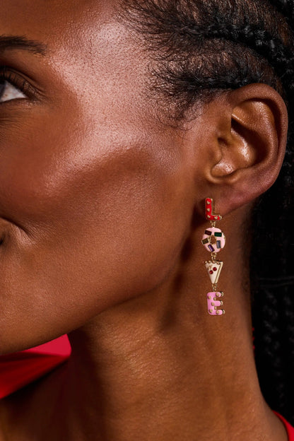 Earrings Sweet Shop Love linear drop by ALEX AND ANI; red L charm, bead, pink E charm on Tampa Home & Garden Store