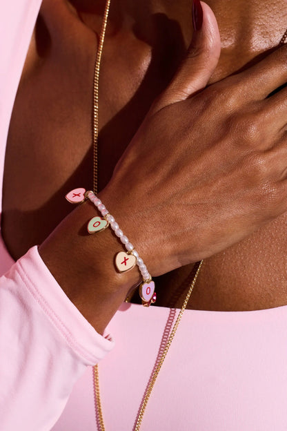 Sweethearts XOXO Heart Charm Beaded Pearl Bracelet by ALEX AND ANI with pink heart charms on Tampa Home & Garden Store