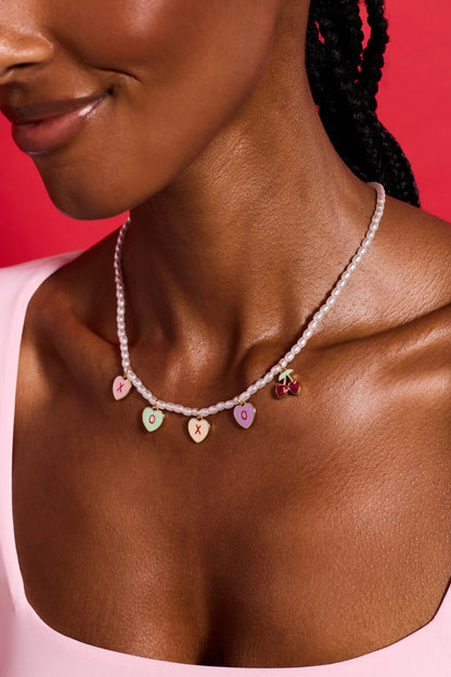 Sweethearts XOXO Heart Charm Pearl Necklace