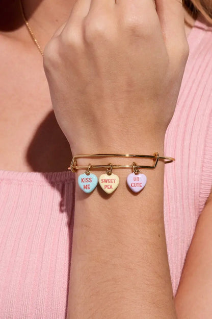 Sweethearts Multi Heart Charm Bangle with Kiss Me