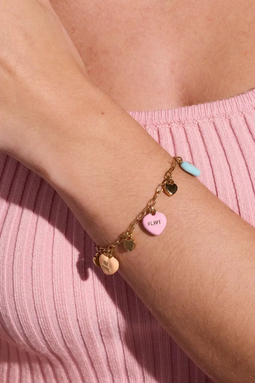 Sweethearts Multi-Charm Bracelet by ALEX AND ANI, pink FLIRT and peach BE MINE charms on Tampa Home & Garden Store