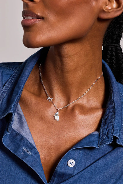 Tufted Titmouse Bird Pendant Necklace, silver-tone chain with two bird charms, ALEX AND ANI on Tampa Home & Garden Store
