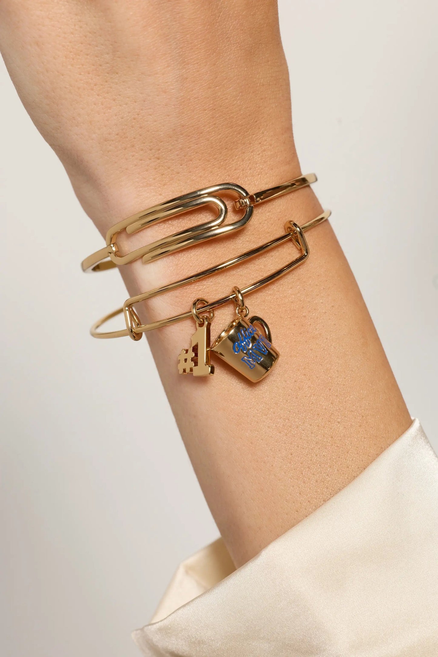 Office MVP Mug Bangle bracelet set in gold-tone by ALEX AND ANI with three bangles and charms, on Tampa Home & Garden Store