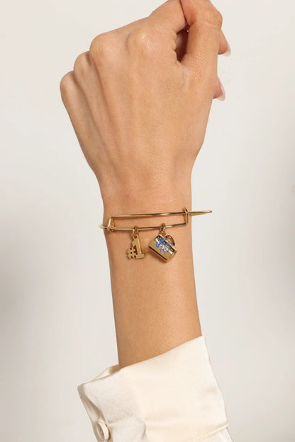 Office MVP Mug Bangle bracelet in gold-tone with mug and key charms on wrist on Tampa Home & Garden Store