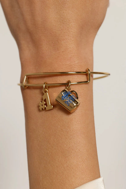 Gold-tone Office MVP Mug Bangle bracelet by Alex and Ani with mug charm and hashtag charm on Tampa Home & Garden Store
