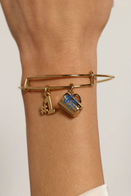 Gold-tone Office MVP Mug Bangle bracelet by Alex and Ani with mug charm and hashtag charm on Tampa Home & Garden Store