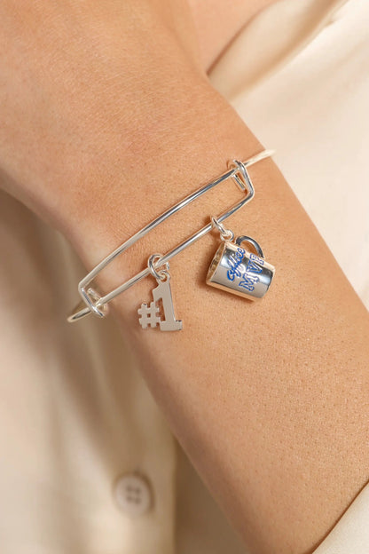 Alex and Ani Office MVP Mug Bangle bracelet with mug and hashtag charms on wrist on Tampa Home & Garden Store