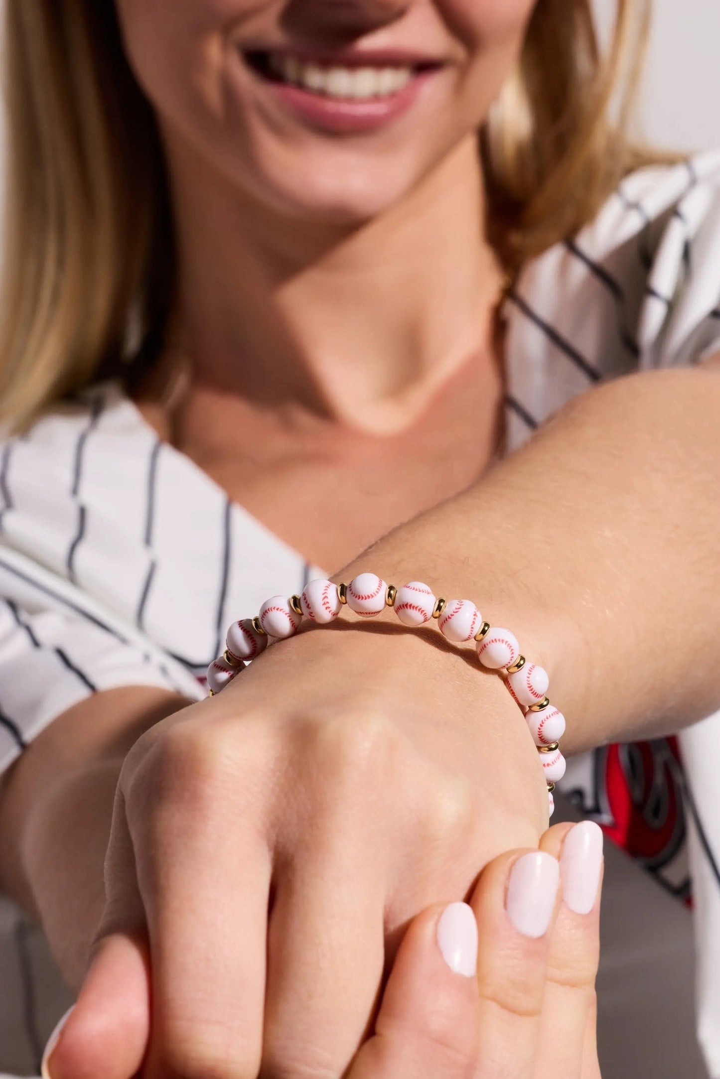 Baseball Beaded Bangle with Expandable Wire