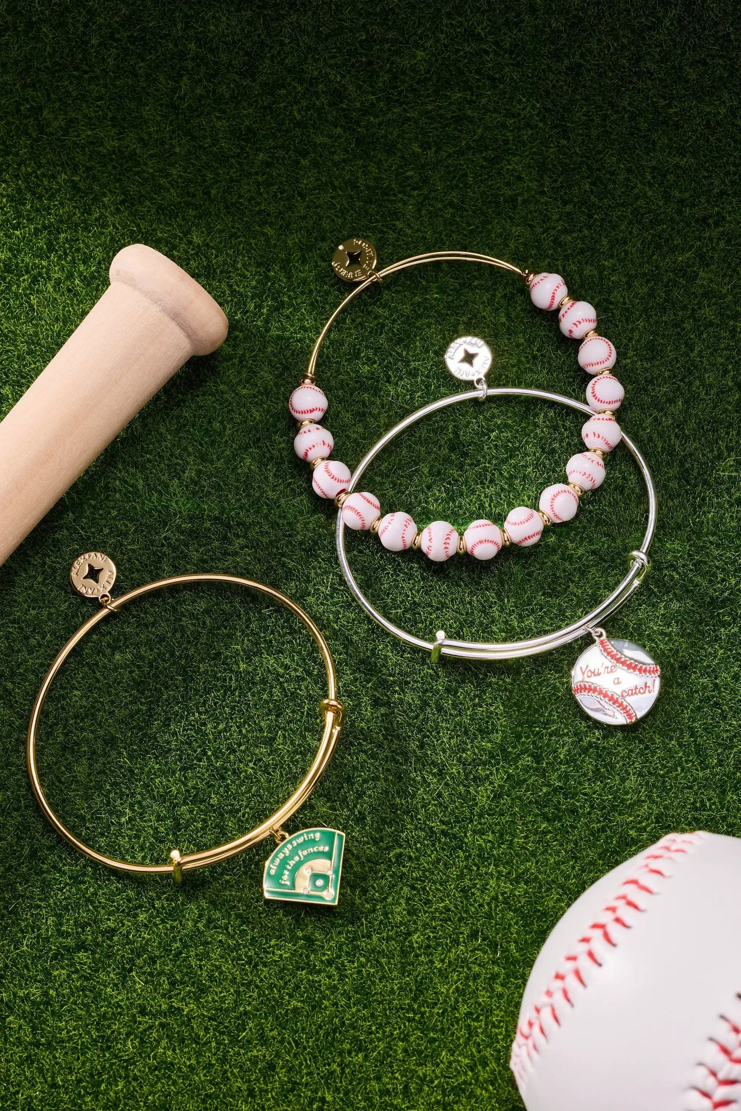 Baseball Beaded Bangle with Expandable Wire