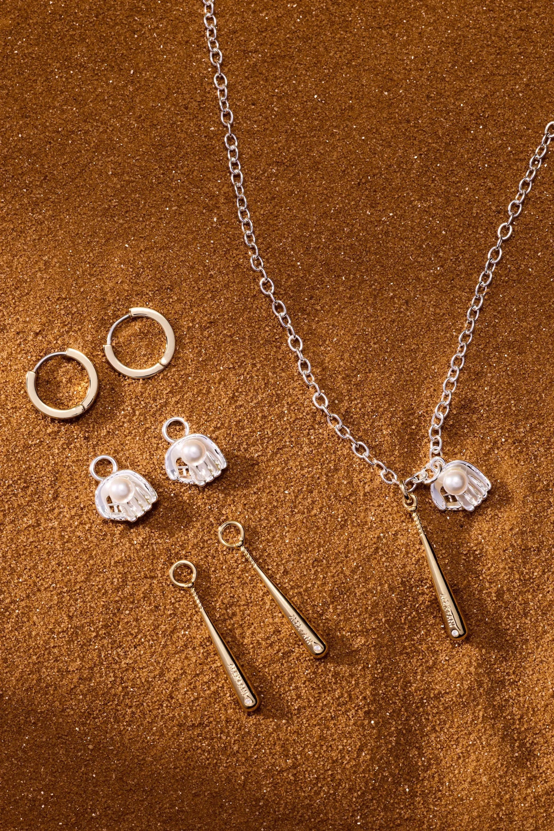 Ballgame Duo Charm Pendant Necklace by ALEX AND ANI, silver-tone chain with pearl charms on Tampa Home & Garden Store