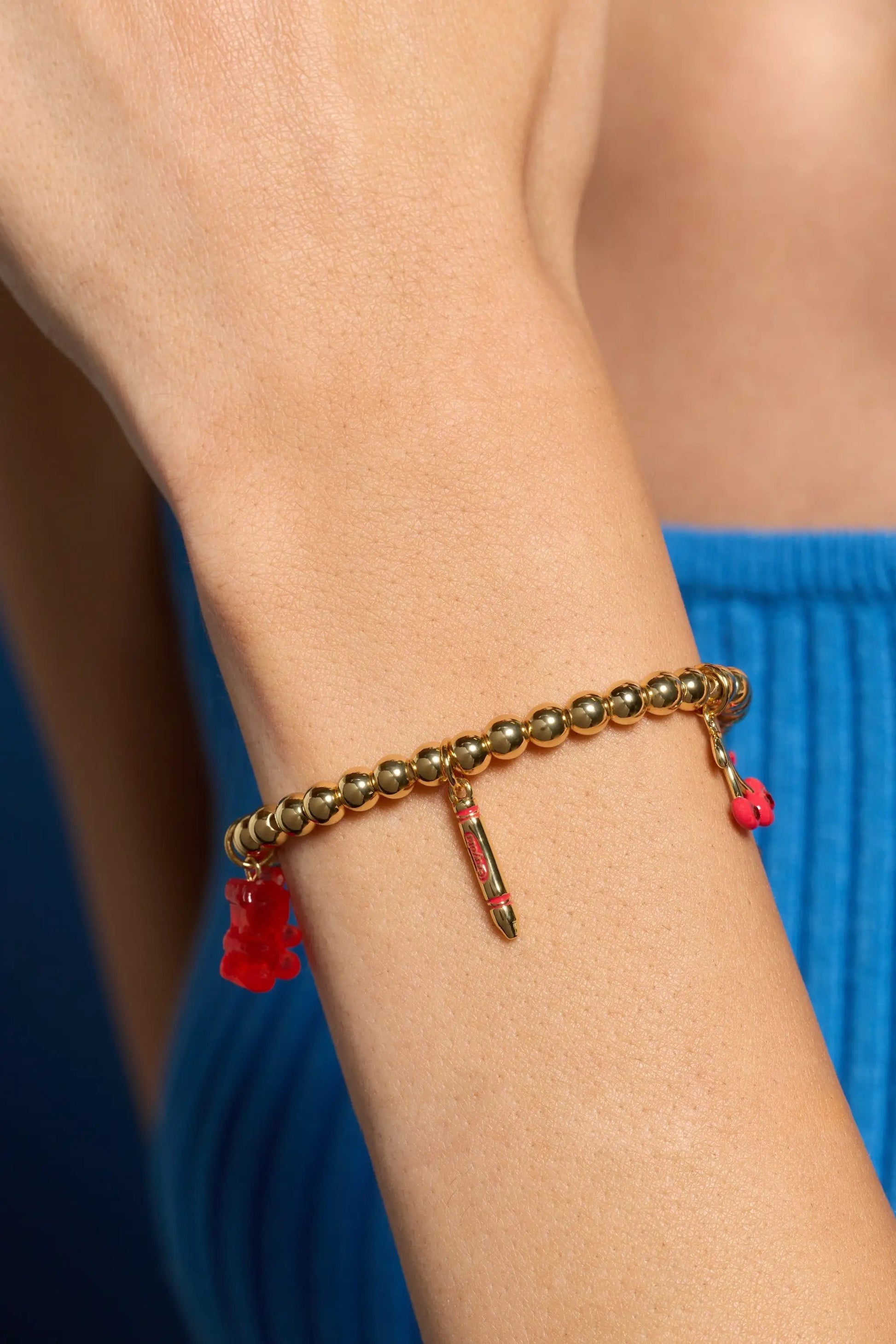 Crayola Scarlet Charm Stretch Bracelet by Alex and Ani, beaded bracelet with red charms on Tampa Home & Garden Store