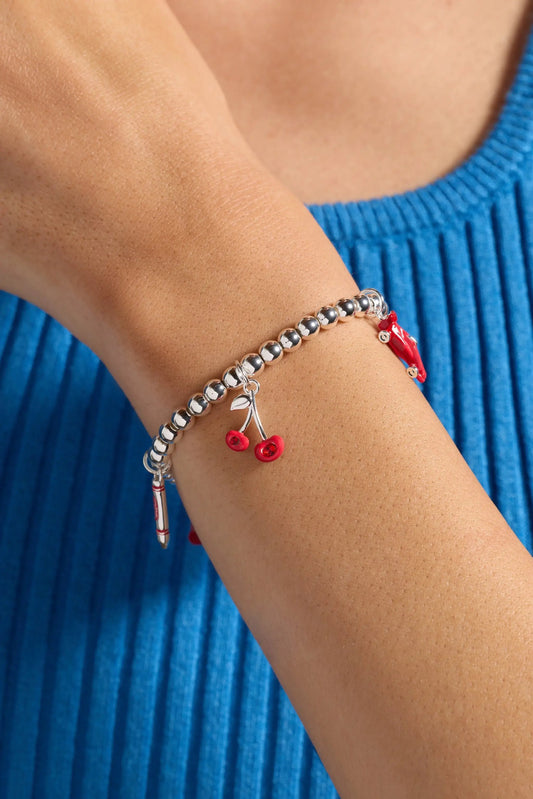 Crayola Scarlet Charm Stretch Bracelet silver beads cherry charm by ALEX AND ANI on Tampa Home & Garden Store