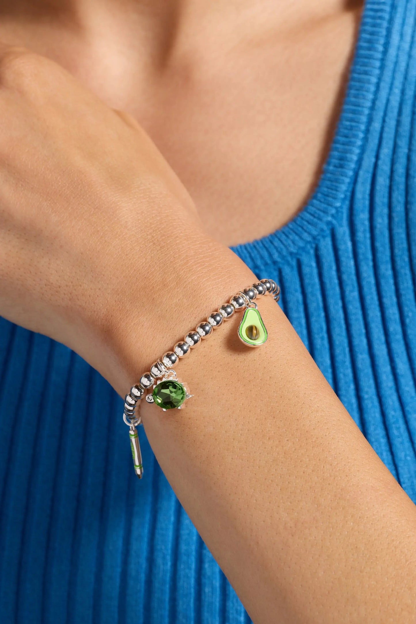 Crayola Forest Green Charm Stretch Bracelet set of 2 with avocado charm and silver-tone beads on Tampa Home & Garden Store