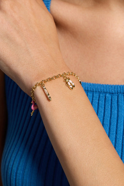 Crayola Fan Favorites Tickle Me Pink charm bracelet by ALEX AND ANI on gold-tone chain on Tampa Home & Garden Store