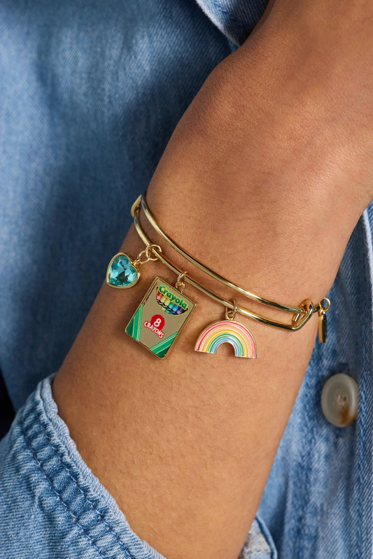 Bracelets: Crayola multi charm bangle by ALEX AND ANI with teal heart and rainbow charms on Tampa Home & Garden Store