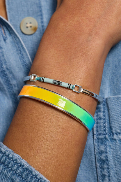 Crayola Rainbow Gradient Cuff bracelet in blue enamel with silver hardware; 2 bracelets on Tampa Home & Garden Store
