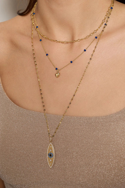 Festival Stranded Evil Eye Necklace by ALEX AND ANI, goldtone layered necklace with blue beads on Tampa Home & Garden Store