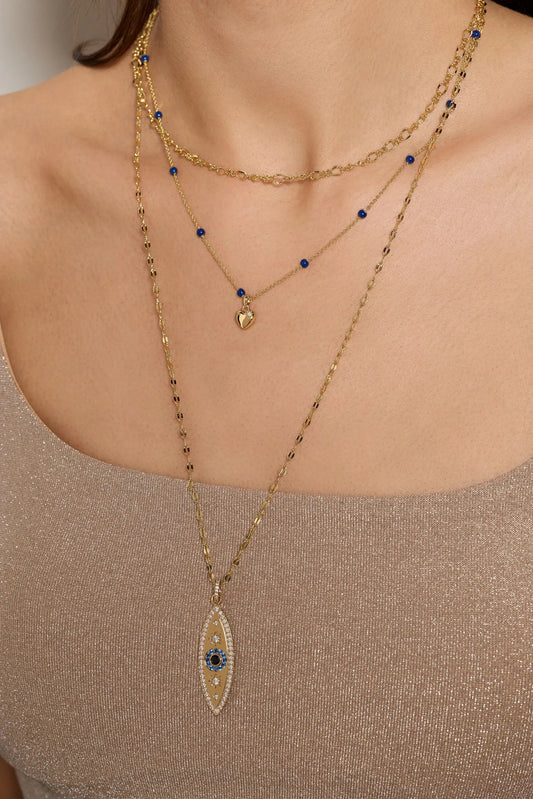 Festival Stranded Evil Eye Necklace by ALEX AND ANI, goldtone layered necklace with blue beads on Tampa Home & Garden Store