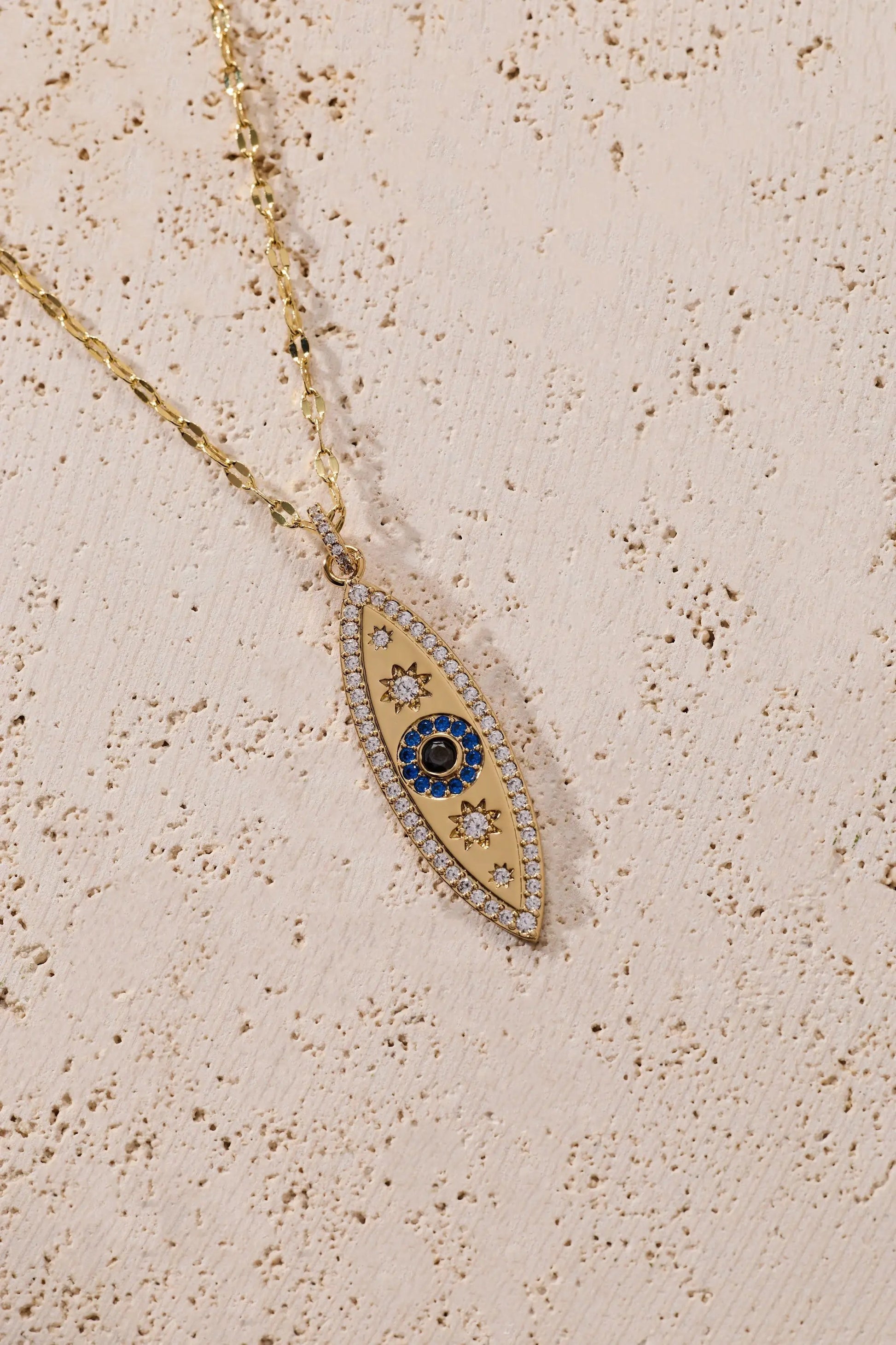 Festival Stranded Evil Eye Necklace by ALEX AND ANI, goldtone with crystal pavé and blue stones on Tampa Home & Garden Store