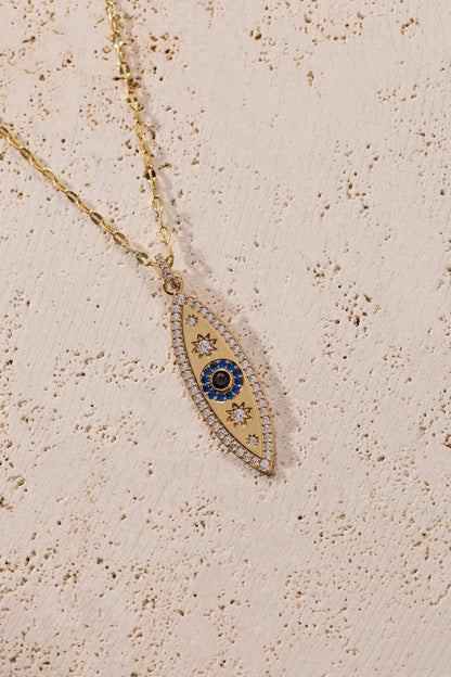 Festival Stranded Evil Eye Necklace by ALEX AND ANI, goldtone with crystal pavé and blue stones on Tampa Home & Garden Store