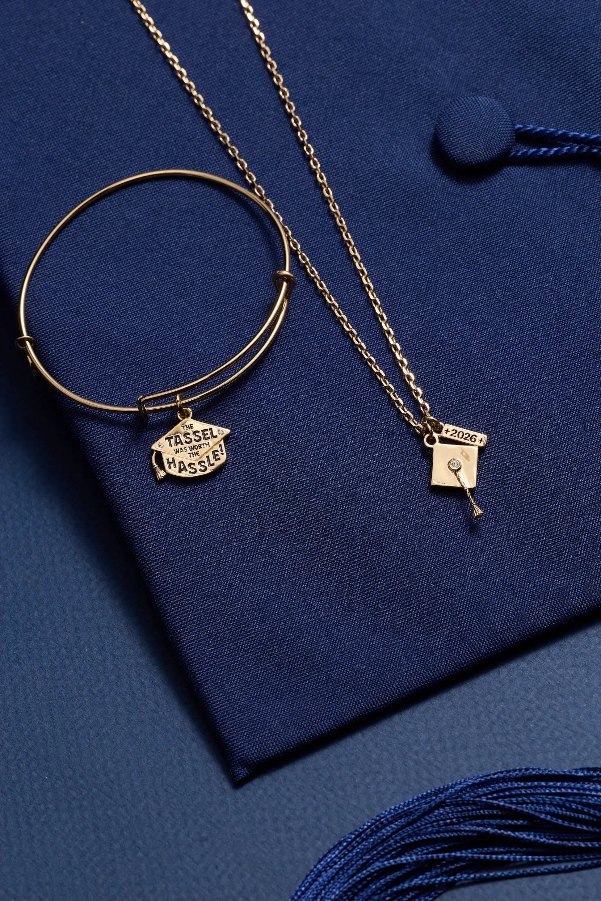 The Tassel Was Worth The Hassle charm bangle by ALEX AND ANI, tassel charm 2 gold bracelets on Tampa Home & Garden Store