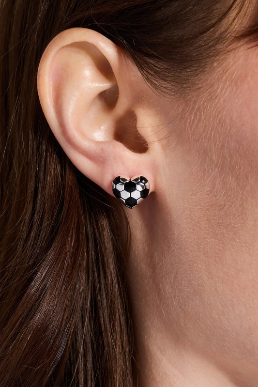 Soccer Heart Stud Earrings black and white soccer ball pattern heart-shaped studs by Alex and Ani on Tampa Home & Garden Store