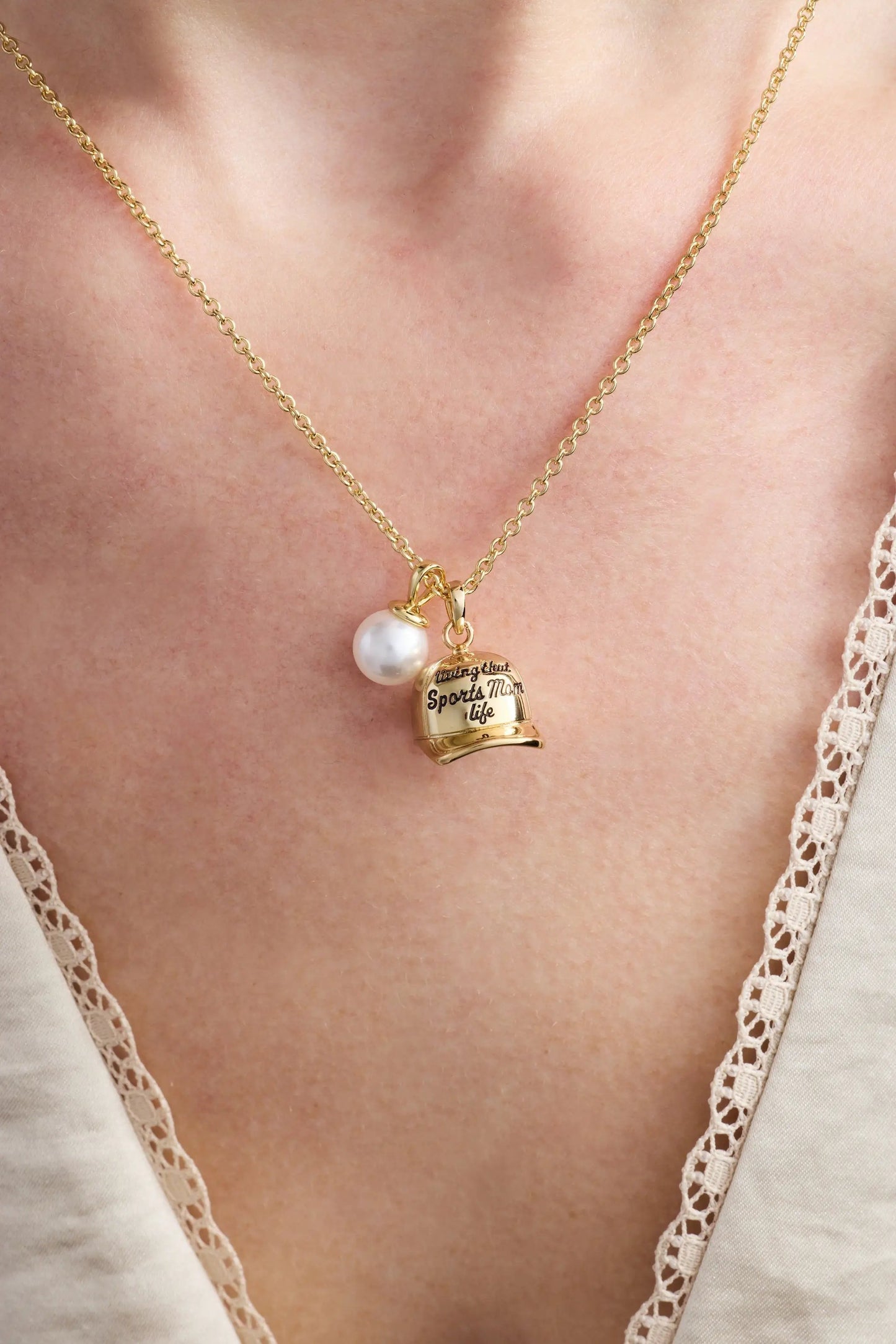 Living That Sports Mom Life baseball charm necklace gold-tone with pearl ALEX AND ANI on Tampa Home & Garden Store