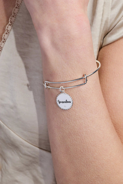 Silver tone Grandma charm bangle bracelet with round pendant on Tampa Home & Garden Store
