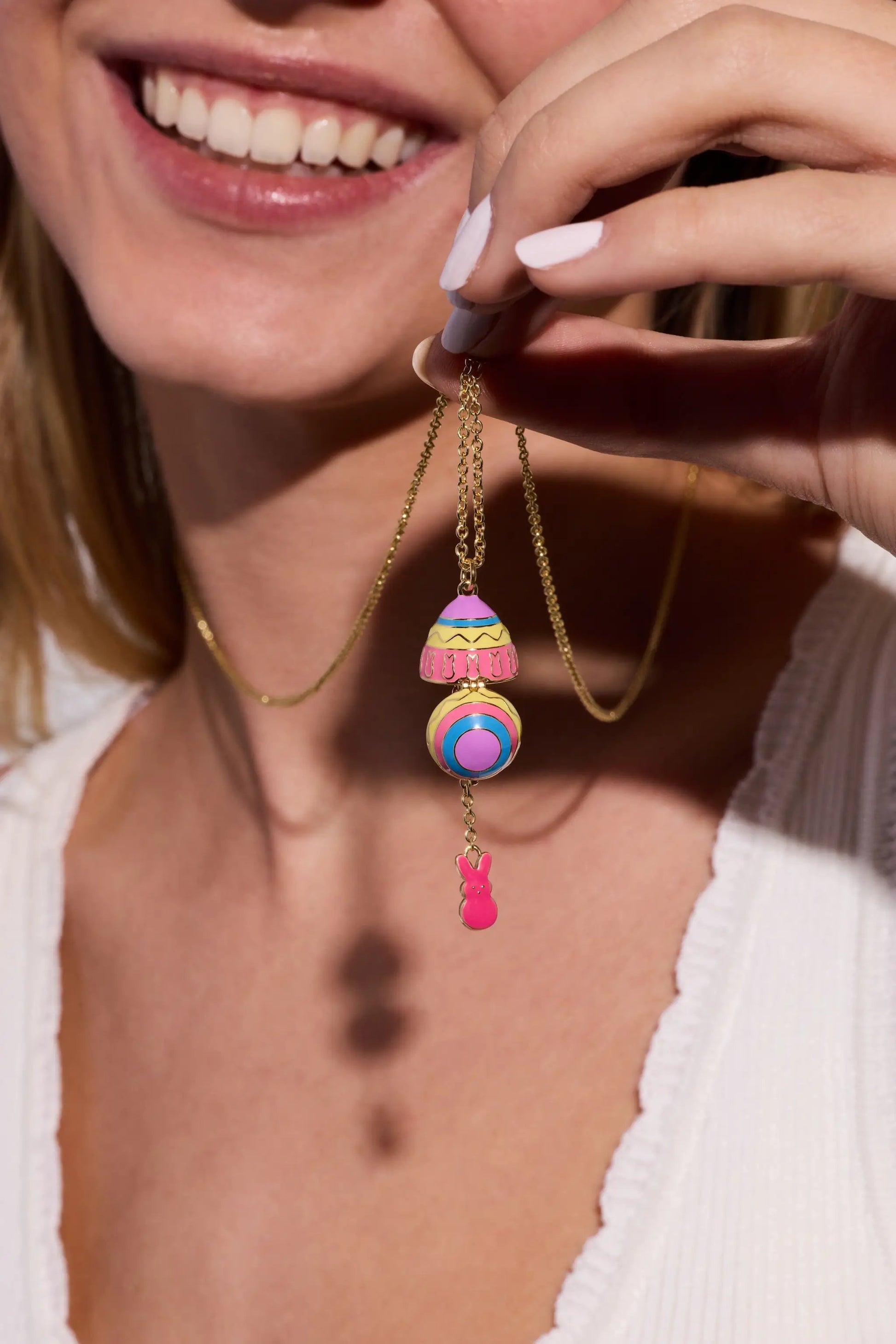PEEPS Easter Egg Pendant Necklace by ALEX AND ANI with bunny charm on egg pendant chain on Tampa Home & Garden Store