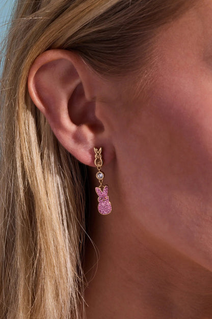 Peeps Statement Earrings with Pink Bunny Crystals