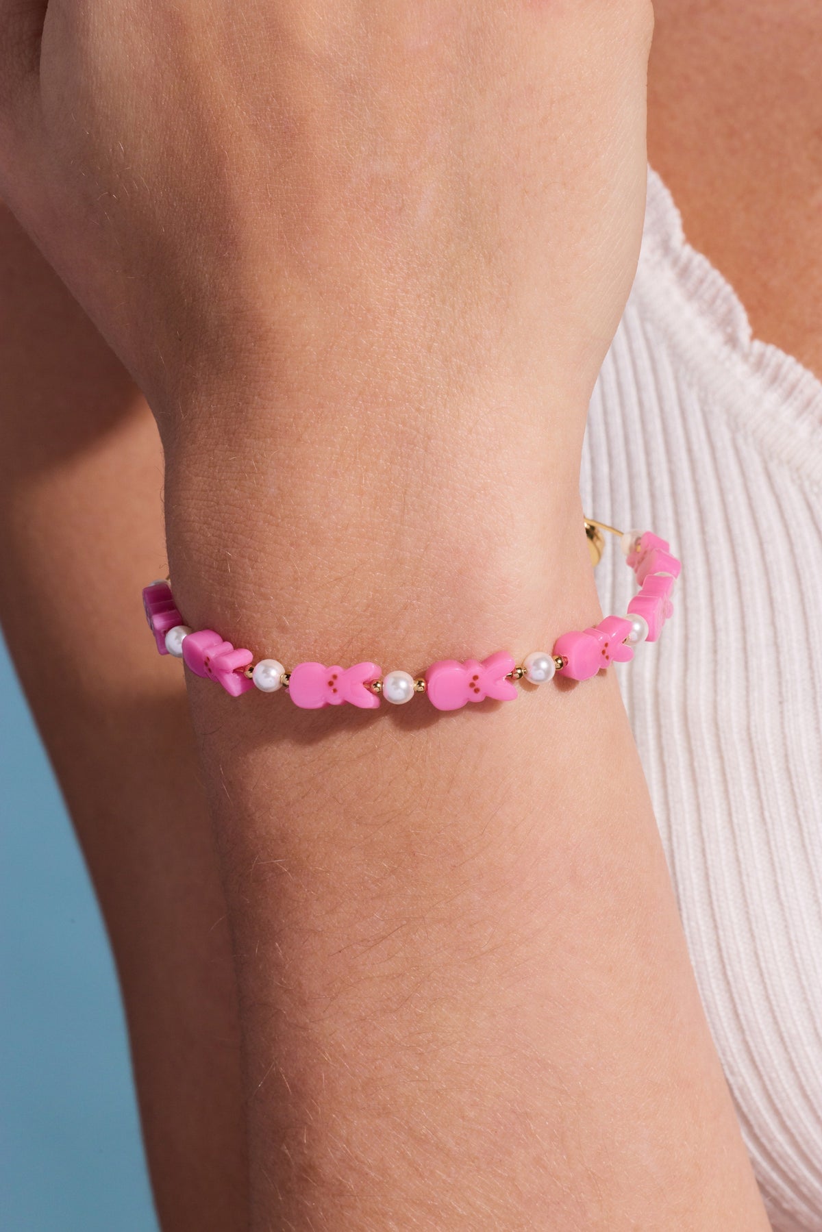 PEEPS Bunny Beaded Bangle with pink bunny beads and pearls by ALEX AND ANI on Tampa Home & Garden Store