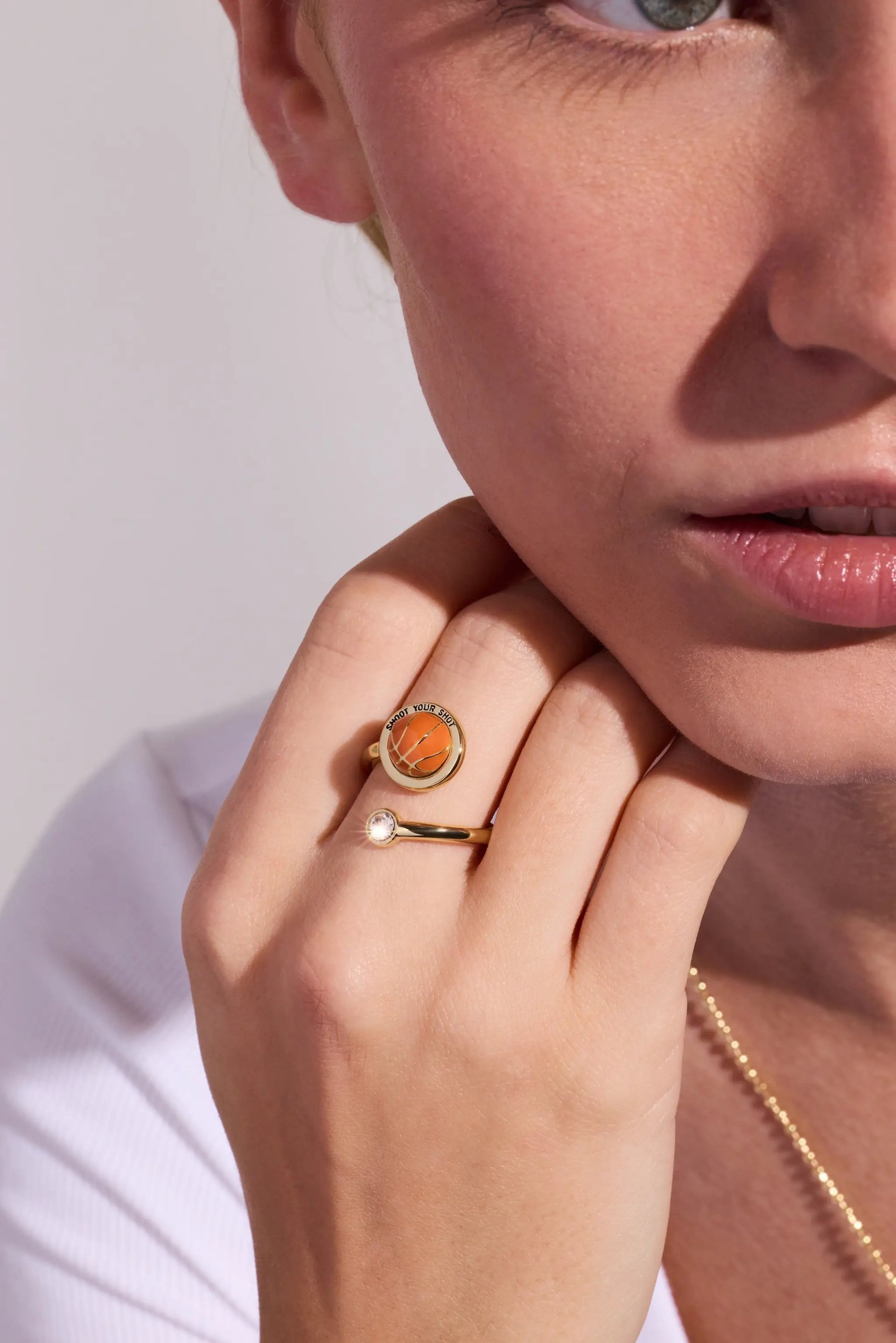Shoot Your Shot Basketball Open Fidget Ring, gold-tone with orange basketball center; two rings on Tampa Home & Garden Store