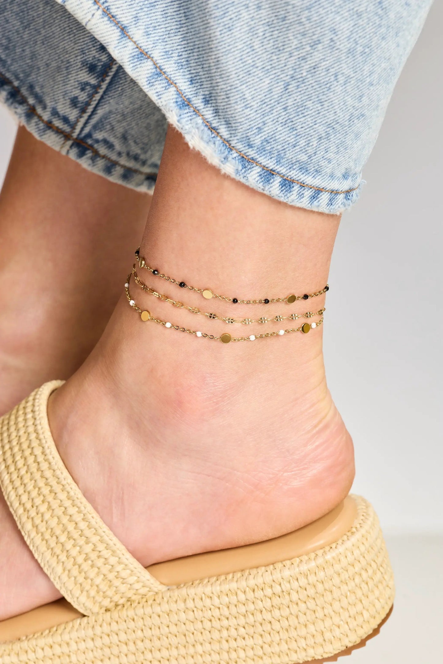 Gold or Silver Geometric Faceted Chain Anklet