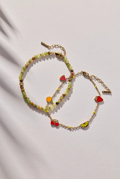 Green Ombre Semi-Precious Beaded Anklet with gold-tone chain and fruit charms by ALEX AND ANI on Tampa Home & Garden Store