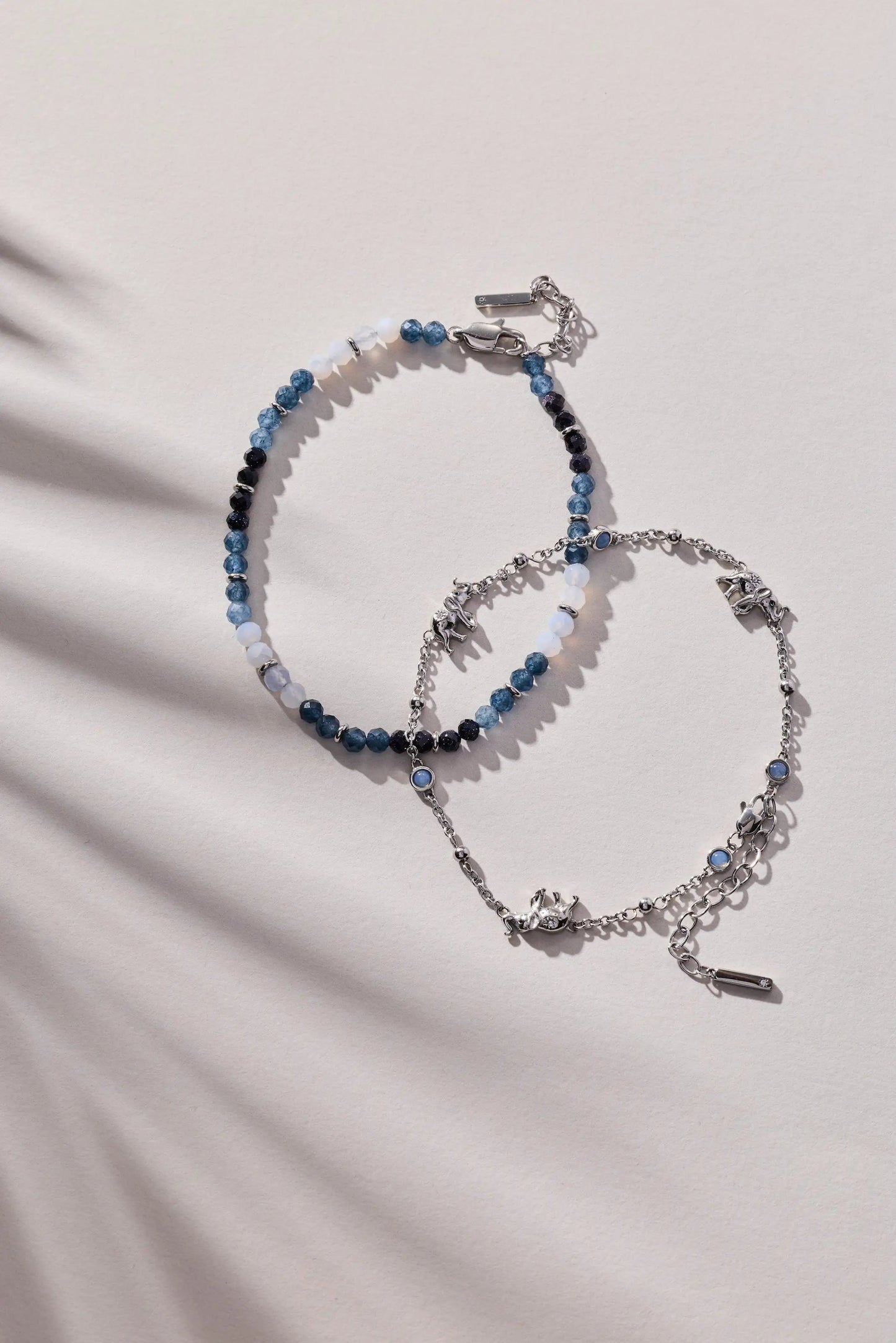 Elephant Inline Charm Anklet by ALEX AND ANI with blue and white beads and silver chain on Tampa Home & Garden Store