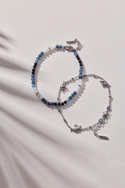 Elephant Inline Charm Anklet by ALEX AND ANI with blue and white beads and silver chain on Tampa Home & Garden Store