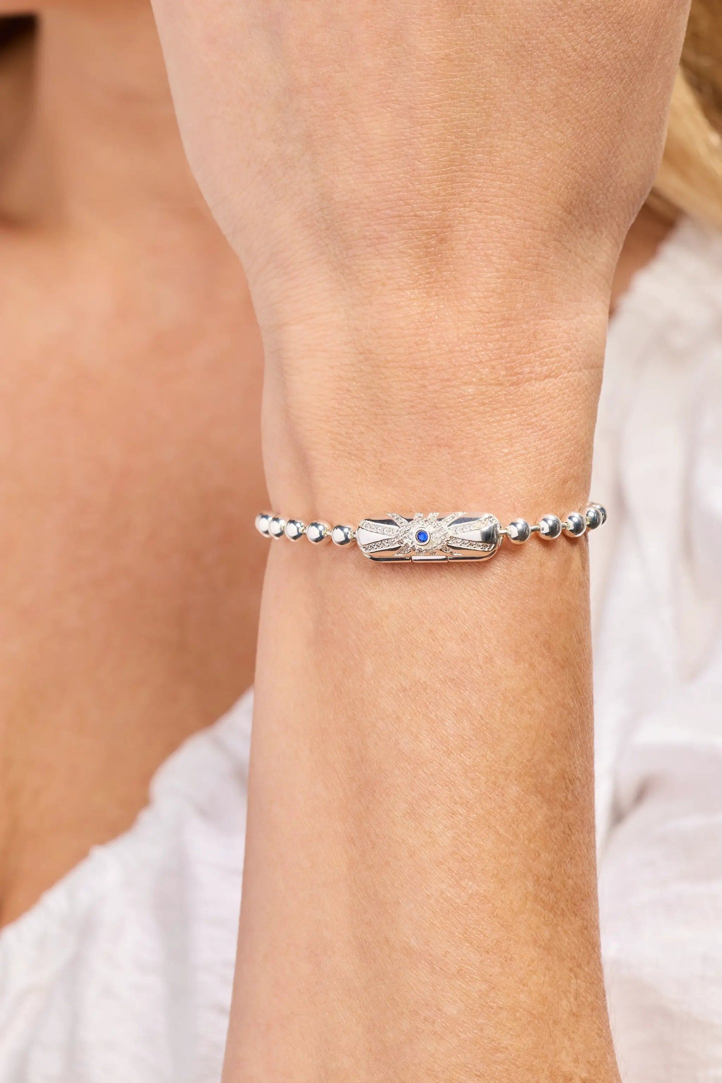 Evil Eye Barrel Closure Bracelet Sapphire Crystal