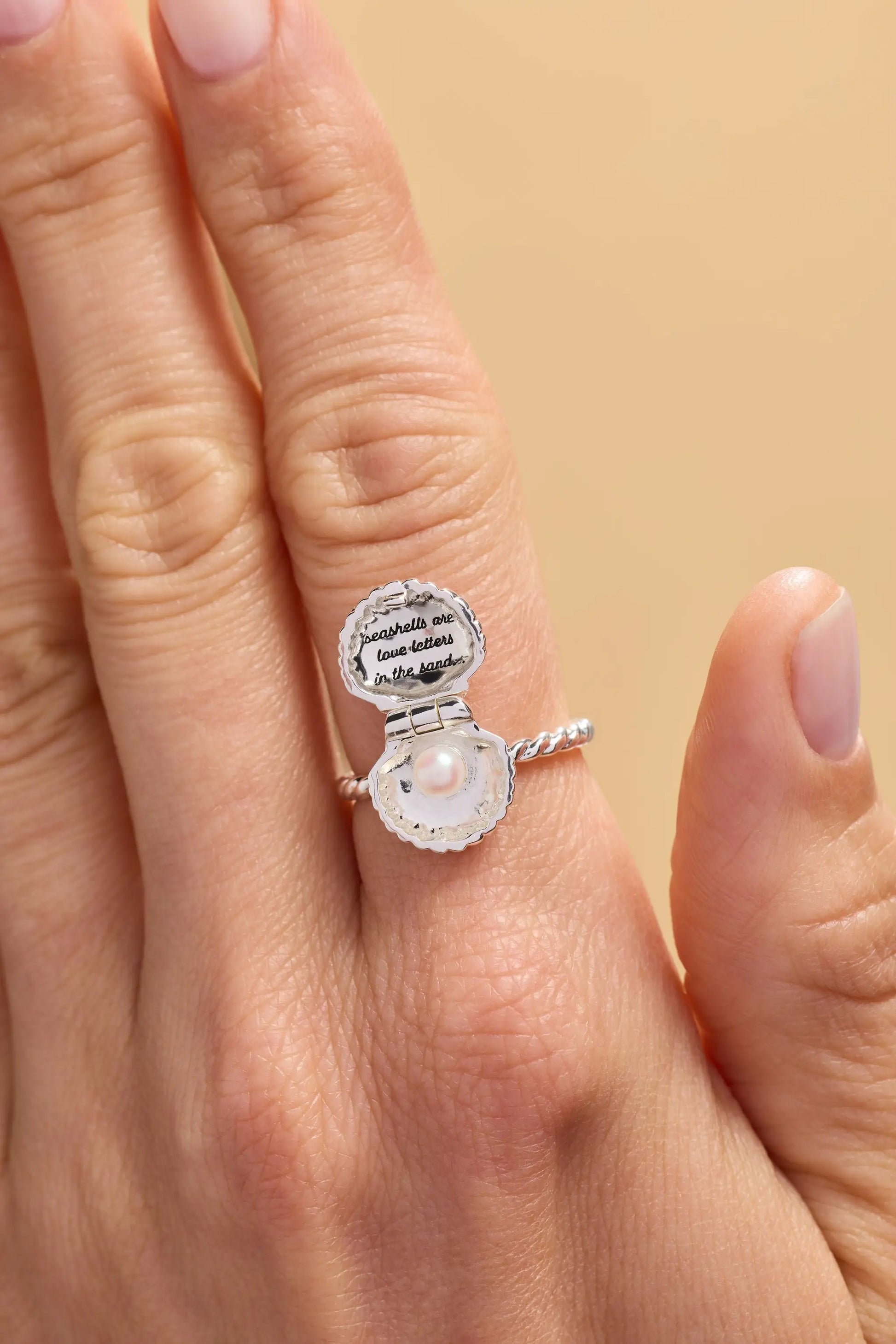 Ring: Seashells Are Love Letters In The Sand locket by ALEX AND ANI, silver tone with pearl on Tampa Home & Garden Store