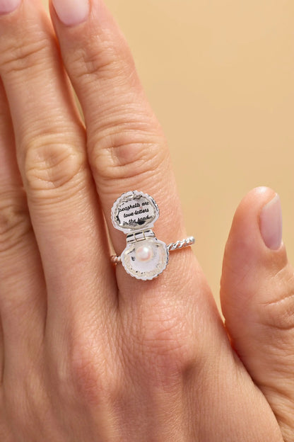 Ring: Seashells Are Love Letters In The Sand locket by ALEX AND ANI, silver tone with pearl on Tampa Home & Garden Store